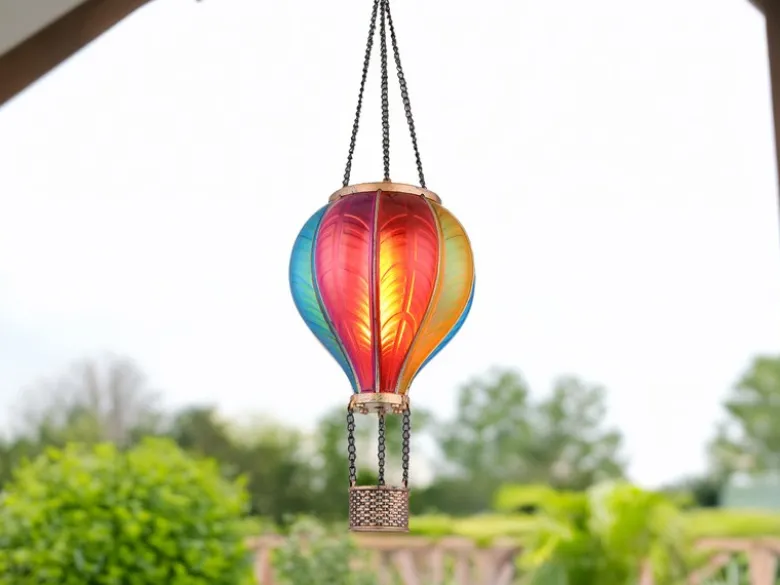 Deko Solarleuchte mit buntem Heißluftballon aus Kunststoff, Höhe 46,5cm