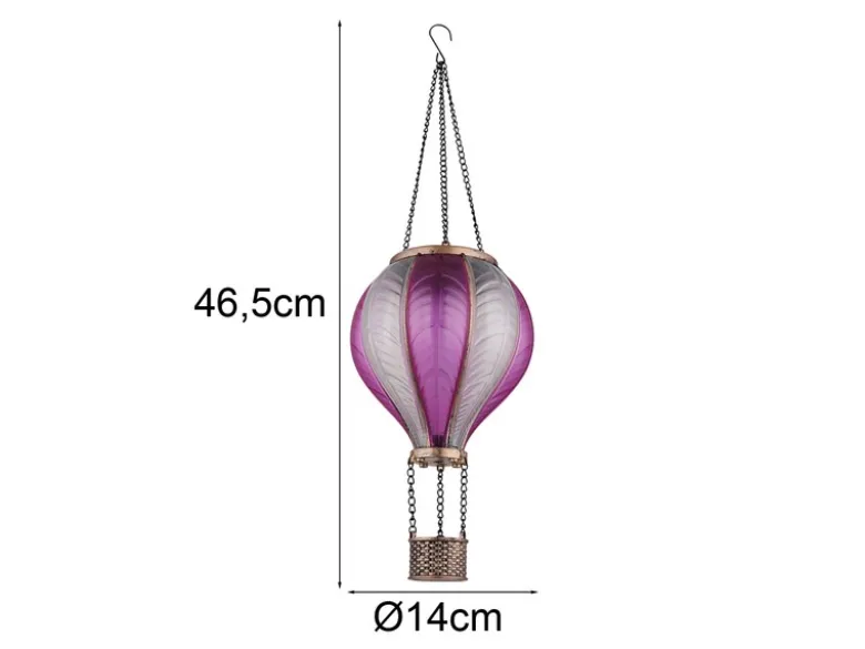 Deko Solarleuchte mit Heißluftballon in Pink & Rosa aus Kunststoff, Höhe 46,5cm