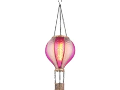 Deko Solarleuchte mit Heißluftballon in Pink & Rosa aus Kunststoff, Höhe 46,5cm