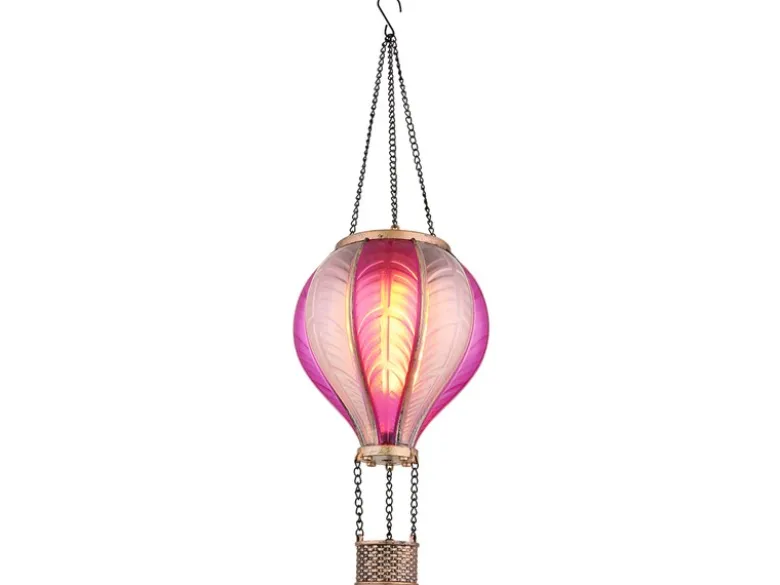 Deko Solarleuchte mit Heißluftballon in Pink & Rosa aus Kunststoff, Höhe 46,5cm