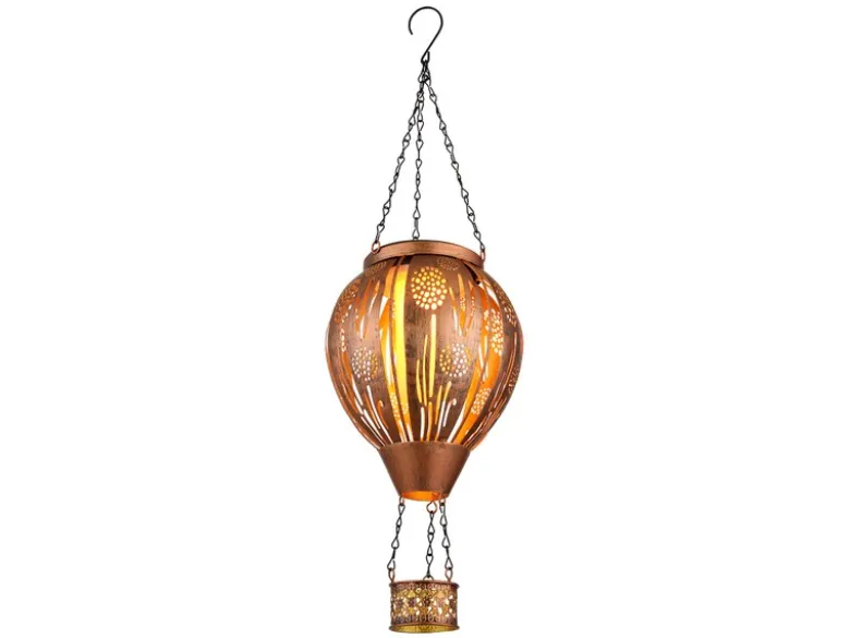 Deko Solarleuchte mit Heißluftballon Kupferfarbig aus Metall, Höhe 46cm
