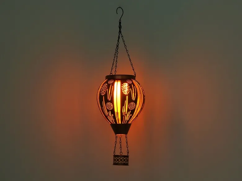 Deko Solarleuchte mit Heißluftballon Kupferfarbig aus Metall, Höhe 46cm