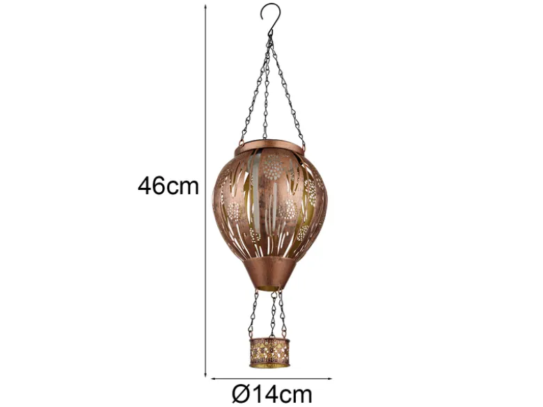 Deko Solarleuchte mit Heißluftballon Kupferfarbig aus Metall, Höhe 46cm