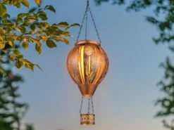 Deko Solarleuchte mit Heißluftballon Kupferfarbig aus Metall, Höhe 46cm