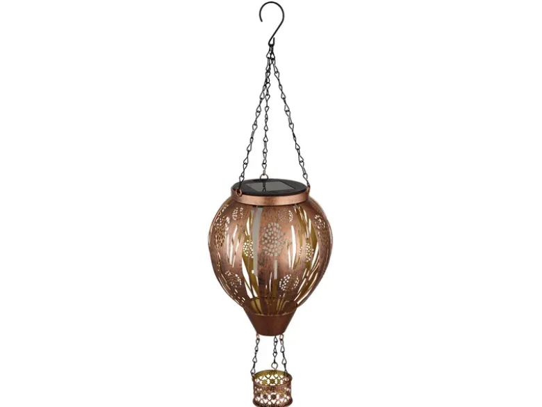 Deko Solarleuchte mit Heißluftballon Kupferfarbig aus Metall, Höhe 46cm