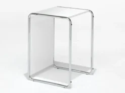 Designer Beistelltisch im Bauhausstil, wendbar, Weiß Höhe 67cm