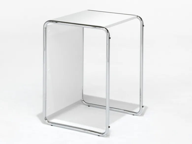 Designer Beistelltisch im Bauhausstil, wendbar, Weiß Höhe 67cm