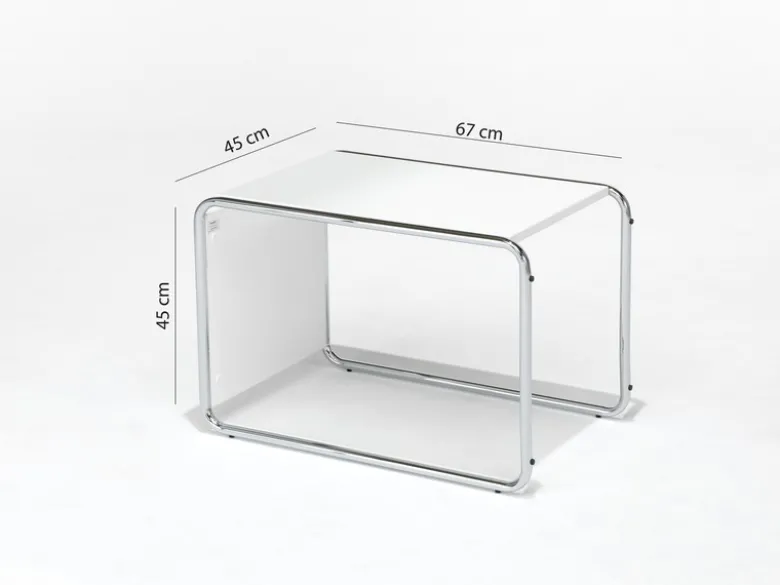 Designer Beistelltisch im Bauhausstil, wendbar, Weiß Höhe 67cm