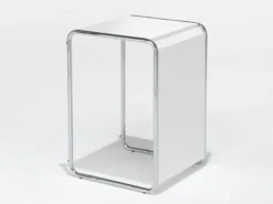 Designer Beistelltisch im Bauhausstil, wendbar, Weiß Höhe 67cm