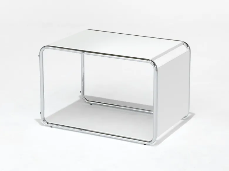 Designer Beistelltisch im Bauhausstil, wendbar, Weiß Höhe 67cm