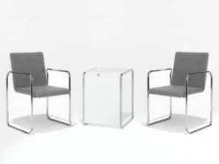 Designer Beistelltisch im Bauhausstil, wendbar, Weiß Höhe 67cm