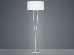 Designer LED Stehleuchte Silber mit Stoffschirm Weiß, Höhe 160cm