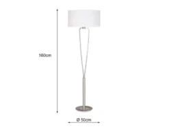 Designer LED Stehleuchte Silber mit Stoffschirm Weiß, Höhe 160cm