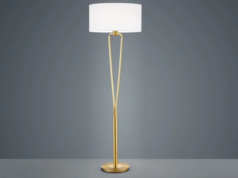 Designer Stehleuchte PARIS II Messing mit Stoffschirm Weiß, Höhe 160cm