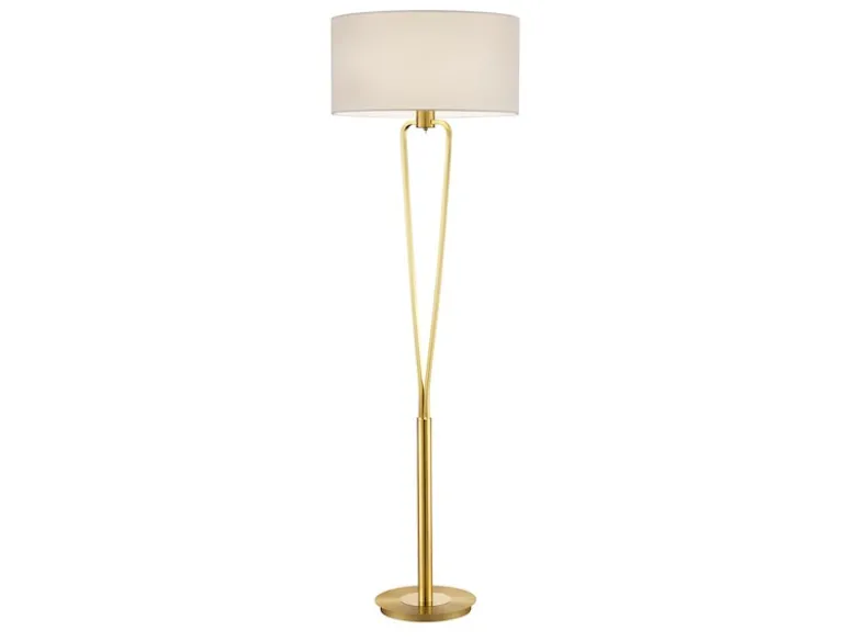 Designer Stehleuchte PARIS II Messing mit Stoffschirm Weiß, Höhe 160cm