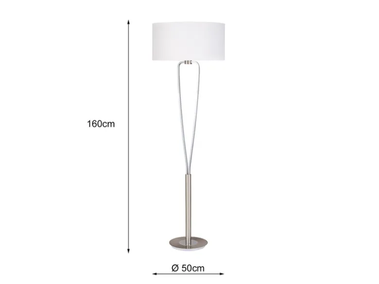 Designer Stehleuchte PARIS II Silber mit Stoffschirm Weiß, Höhe 160cm