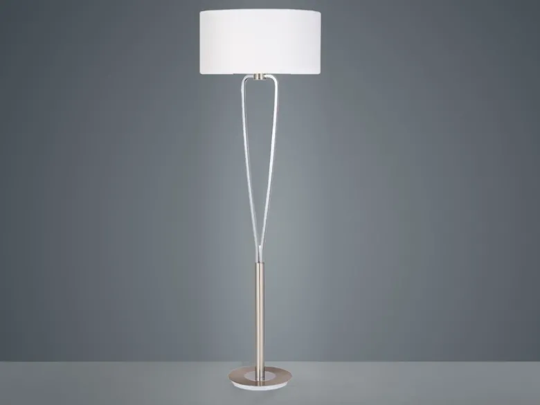 Designer Stehleuchte PARIS II Silber mit Stoffschirm Weiß, Höhe 160cm