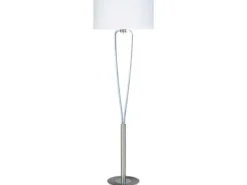 Designer Stehleuchte PARIS II Silber mit Stoffschirm Weiß, Höhe 160cm