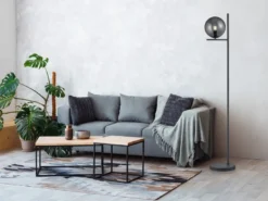 Design LED Stehleuchte Anthrazit mit Lampenschirm Glaskugel Rauchfarbig, 150cm