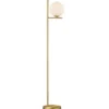Design LED Stehleuchte in Messing matt mit Lampenschirm Kugel Opalglas, H: 150cm