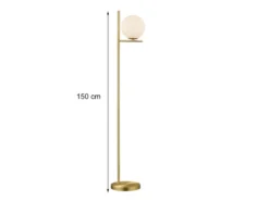 Design LED Stehleuchte in Messing matt mit Lampenschirm Kugel Opalglas, H: 150cm