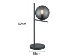 Design LED Tischleuchte Anthrazit Lampenschirm Glaskugel Rauchfarbig, Höhe 52cm