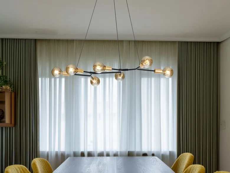 Design Pendelleuchte CROSS mehrflammig in Schwarz matt & Bronze, Breite 91cm