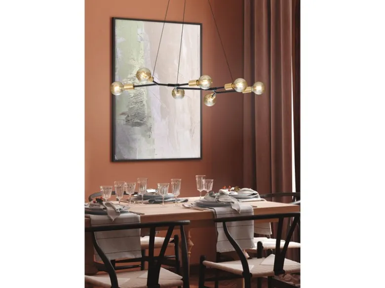 Design Pendelleuchte CROSS mehrflammig in Schwarz matt & Bronze, Breite 91cm