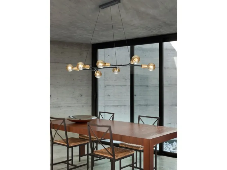 Design Pendelleuchte CROSS mehrflammig in Schwarz matt & Bronze, Breite 91cm