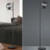 Design Stehleuchte PURE Anthrazit mit Lampenschirm Glaskugel Rauchfarbig, 150cm