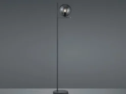 Design Stehleuchte PURE Anthrazit mit Lampenschirm Glaskugel Rauchfarbig, 150cm