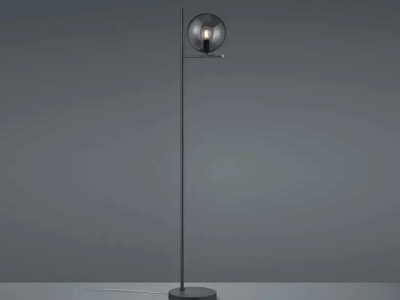 Design Stehleuchte PURE Anthrazit mit Lampenschirm Glaskugel Rauchfarbig, 150cm