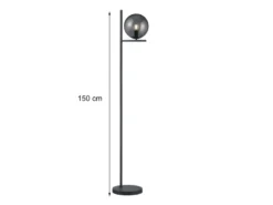 Design Stehleuchte PURE Anthrazit mit Lampenschirm Glaskugel Rauchfarbig, 150cm
