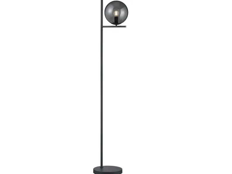 Design Stehleuchte PURE Anthrazit mit Lampenschirm Glaskugel Rauchfarbig, 150cm