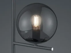Design Tischleuchte PURE Anthrazit Lampenschirm Glaskugel Rauchfarbig, Höhe 52cm