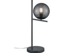 Design Tischleuchte PURE Anthrazit Lampenschirm Glaskugel Rauchfarbig, Höhe 52cm