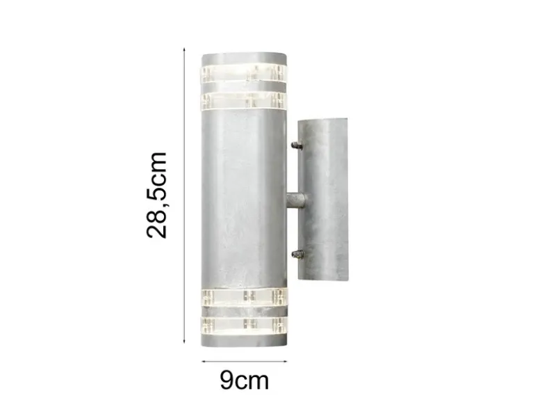 Design Up-Down Außenwandleuchte MODENA, Höhe 28,5cm, Silber