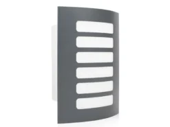 Dezente LED Außenwandleuchte mit grauem Edelstahlcover, IP44, 20 x 15 cm