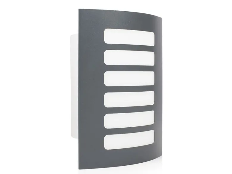 Dezente LED Außenwandleuchte mit grauem Edelstahlcover, IP44, 20 x 15 cm