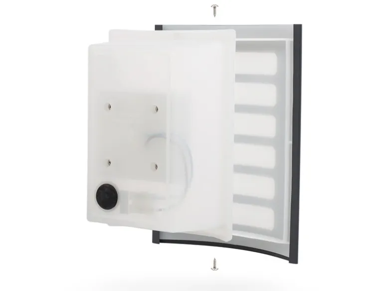 Dezente LED Außenwandleuchte mit grauem Edelstahlcover, IP44, 20 x 15 cm