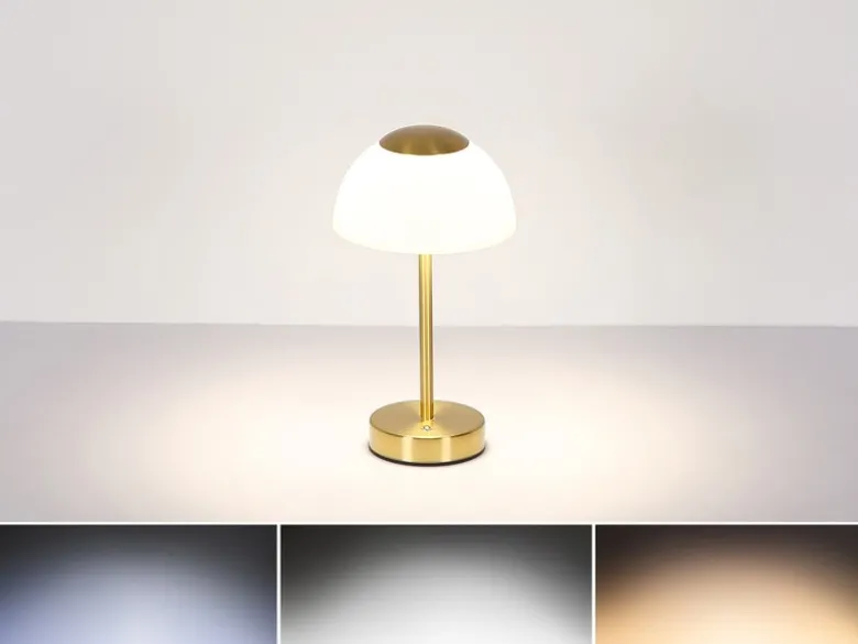 Dimmbare Akku Tischleuchte SARIMA per USB aufladbar, Messing, Höhe 31cm