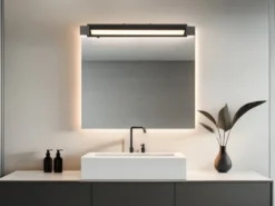 Dimmbare LED Bad Spiegelleuchte FABRIZIO schwenkbar, Schwarz Breite 50cm