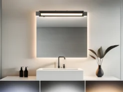 Dimmbare LED Bad Spiegelleuchte FABRIZIO schwenkbar, Schwarz Breite 50cm