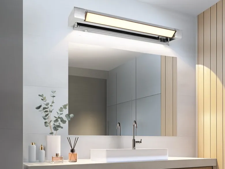 Dimmbare LED Bad Spiegelleuchte FABRIZIO schwenkbar, Chrom Breite 50cm