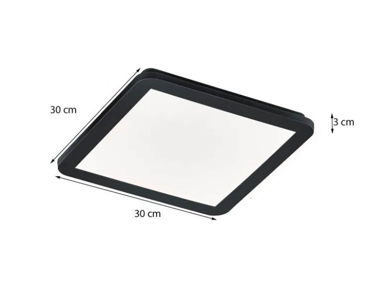 Dimmbare LED Deckenleuchte CAMILLUS flache Badezimmerlampe 30x30cm Schwarz IP44