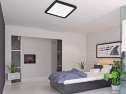 Dimmbare LED Deckenleuchte CAMILLUS flache Badezimmerlampe 30x30cm Schwarz IP44