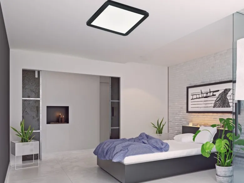 Dimmbare LED Deckenleuchte CAMILLUS flache Badezimmerlampe 30x30cm Schwarz IP44