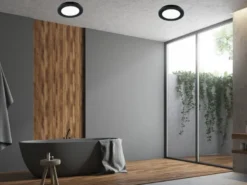 Dimmbare LED Deckenleuchte CAMILLUS flache Badezimmerlampe Ø17cm schwarz IP44