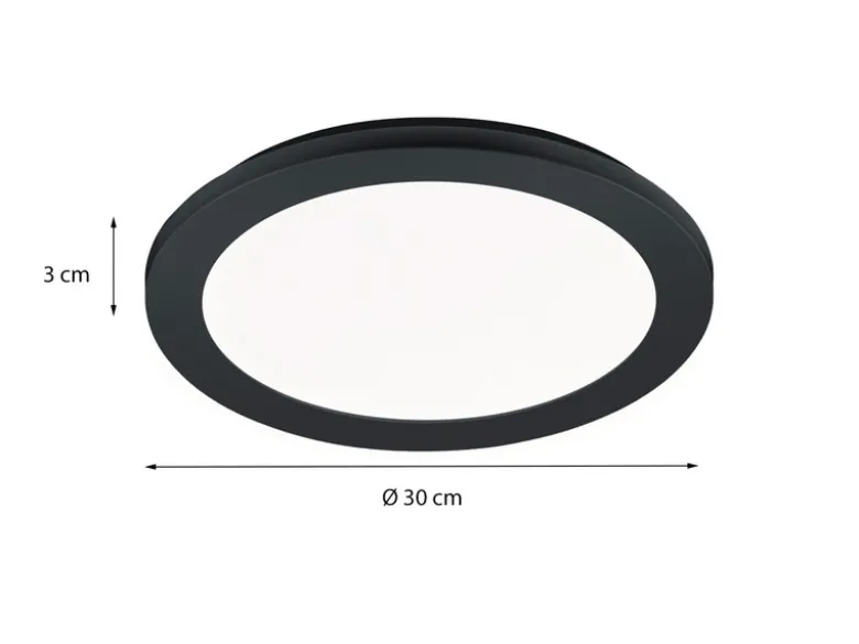 Dimmbare LED Deckenleuchte CAMILLUS flache Badezimmerlampe Ø26cm schwarz IP44