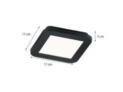 Dimmbare LED Deckenleuchte CAMILLUS flache Badezimmerlampe 17x17cm Schwarz IP44